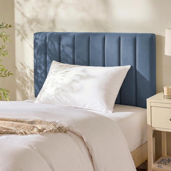 Upholstered Twin Headboard Easy Assemble Channel Stitched Wall Mounted Floating Headboard with 3D Soundproof Panels Slate Blue