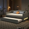 thumbnail image 1 of Upholstered Twin XL Daybed with LED Lighting and Trundle Bed, Space Saving Sleeper Sofa for Small Rooms, Modern Gray Fabric Design, 1 of 9