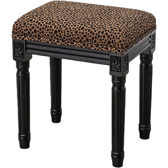 Upholstered Vanity Stool with Carved Dressing Makeup Bench with Solid Wood Legs Multi-Functional and Comfy Retro Bench Piano Seat for Bedroom, Bathroom, Vanity Table,Leopard Print