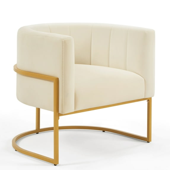 Upholstered Velvet Accent Chair with Golden Metal Stand,Mid-Century Living Room Leisure Chair with Curve Backrest