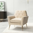 thumbnail image 1 of Upholstered Velvet Armchair Lounge Accent Chair Button Tufted Metal Legs Living Room Bedroom Tan, 1 of 7