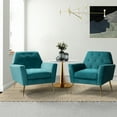 thumbnail image 1 of Upholstered Velvet Armchair Set of 2 Lounge Accent Chair Tufted Back Metal Legs Bedroom Blue, 1 of 7