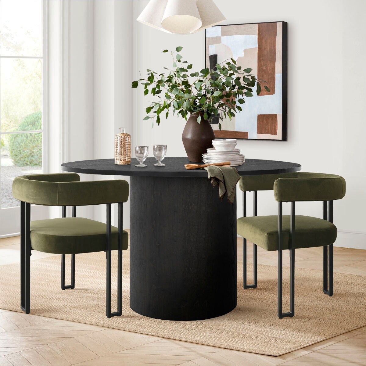 Upholstered Velvet Armchair (Set of 2) Olive