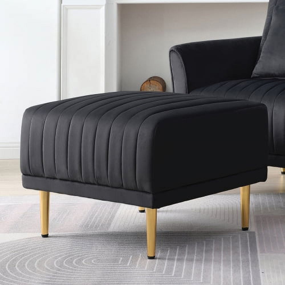 HOUCHICS Small Footstool Ottoman,Velvet Soft Footrest Ottoman with Wood  Legs,Sofa Footrest Extra Seating for Living Room Entryway Office(Black  1PACK)
