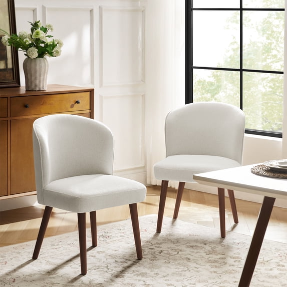 Upholstered White Dining Chairs Set of 2 Armless Side Chairs Solid Wood Legs Restaurant Kitchen