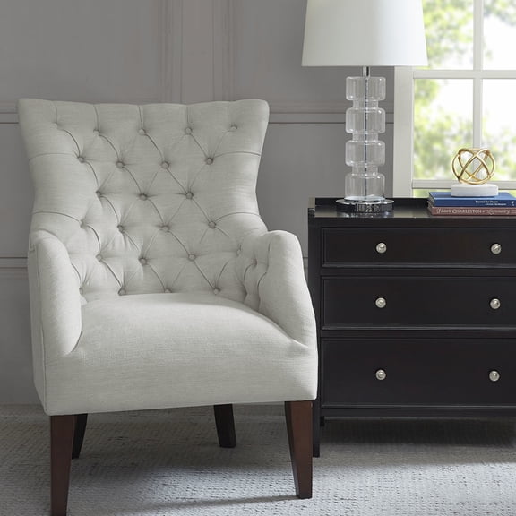 Upholstered Wing Chair With Button Tufting And Solid Wood Leg Frame, Birch Legs Chair, Build Legs, Color, High Density Foam Cushion, Fabric, Elegant Seating