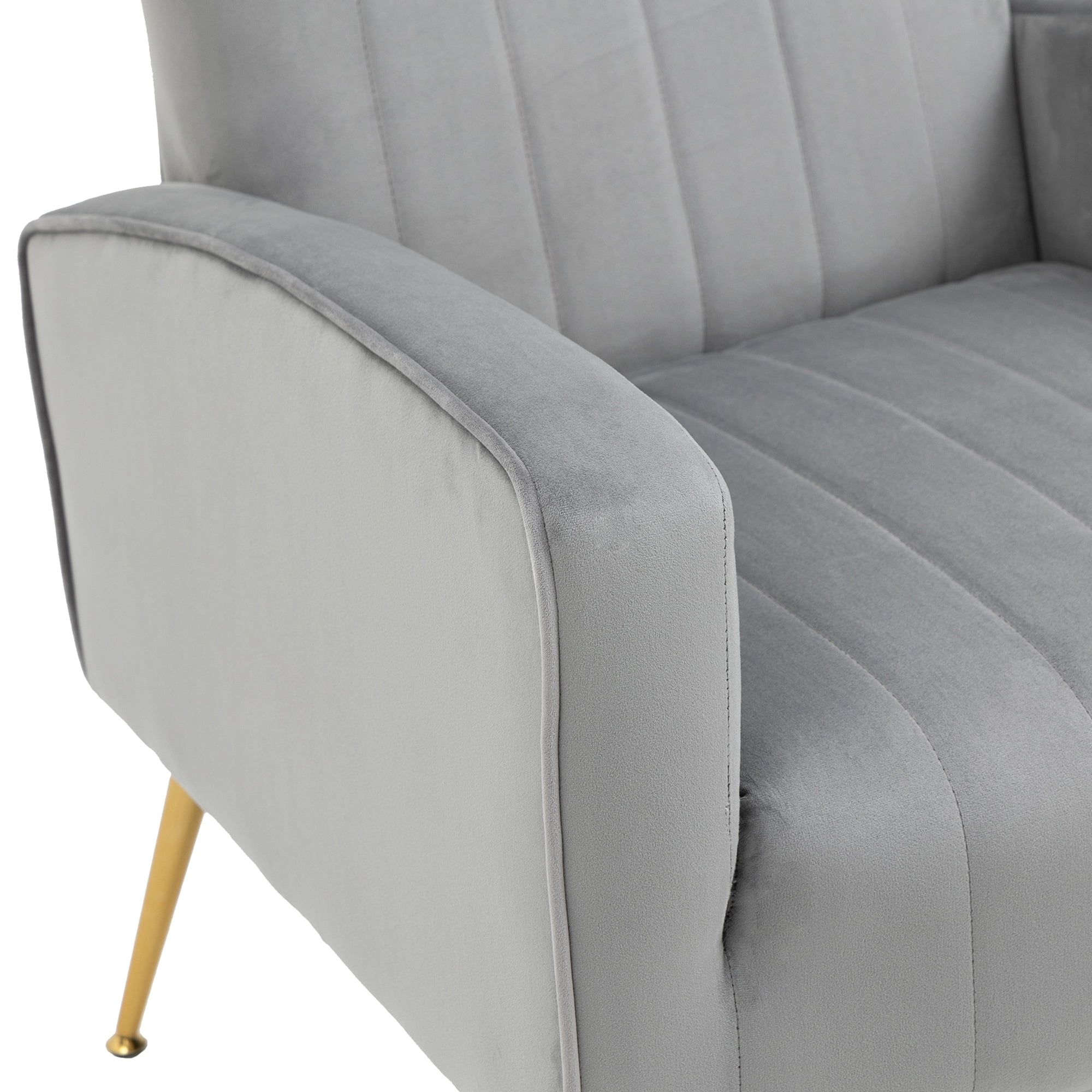 Gray Velvet Barrel Accent Chair with Gold Metal Legs