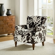 Upholstered Wingback Armchair Removable Cushion Cowhide Floral Sofa Home Accent Chair Couch Wood Legs Nailhead Trim Living Room