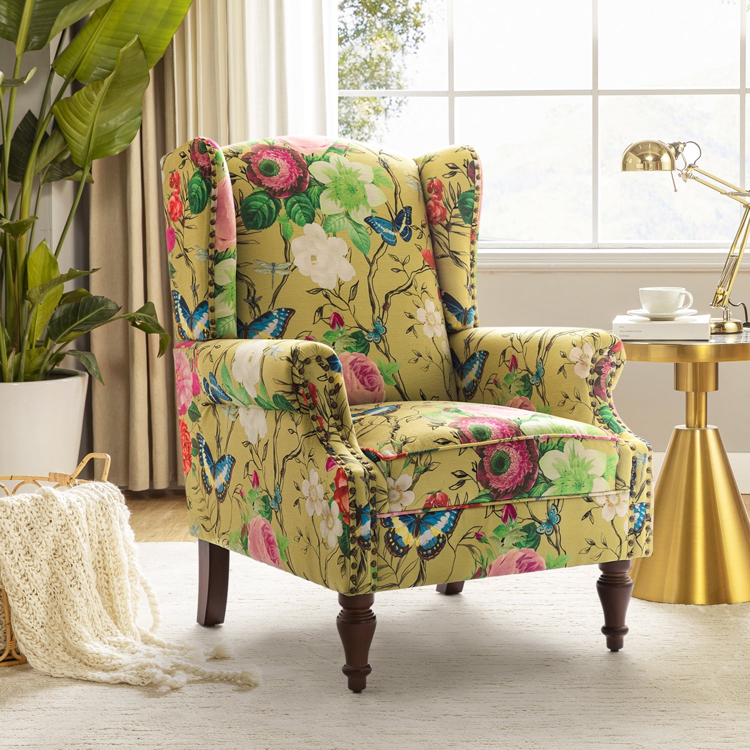 Yellow wingback armchair discount