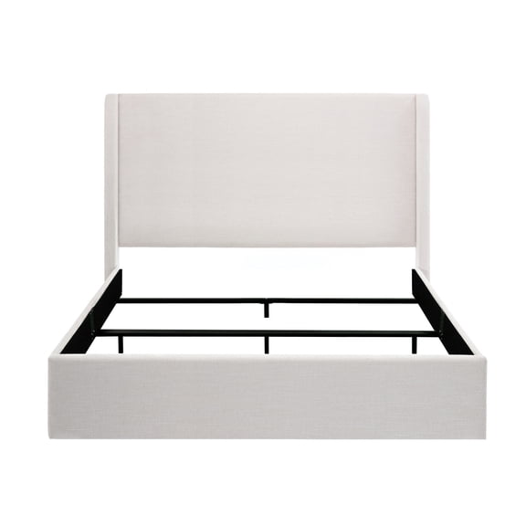 Upholstered Wingback Bed Frame with 52.3 Inch High Headboard Minimalist Design King Size Textured Ivory Chenille Fabric Box Spring Required Easy Assembly