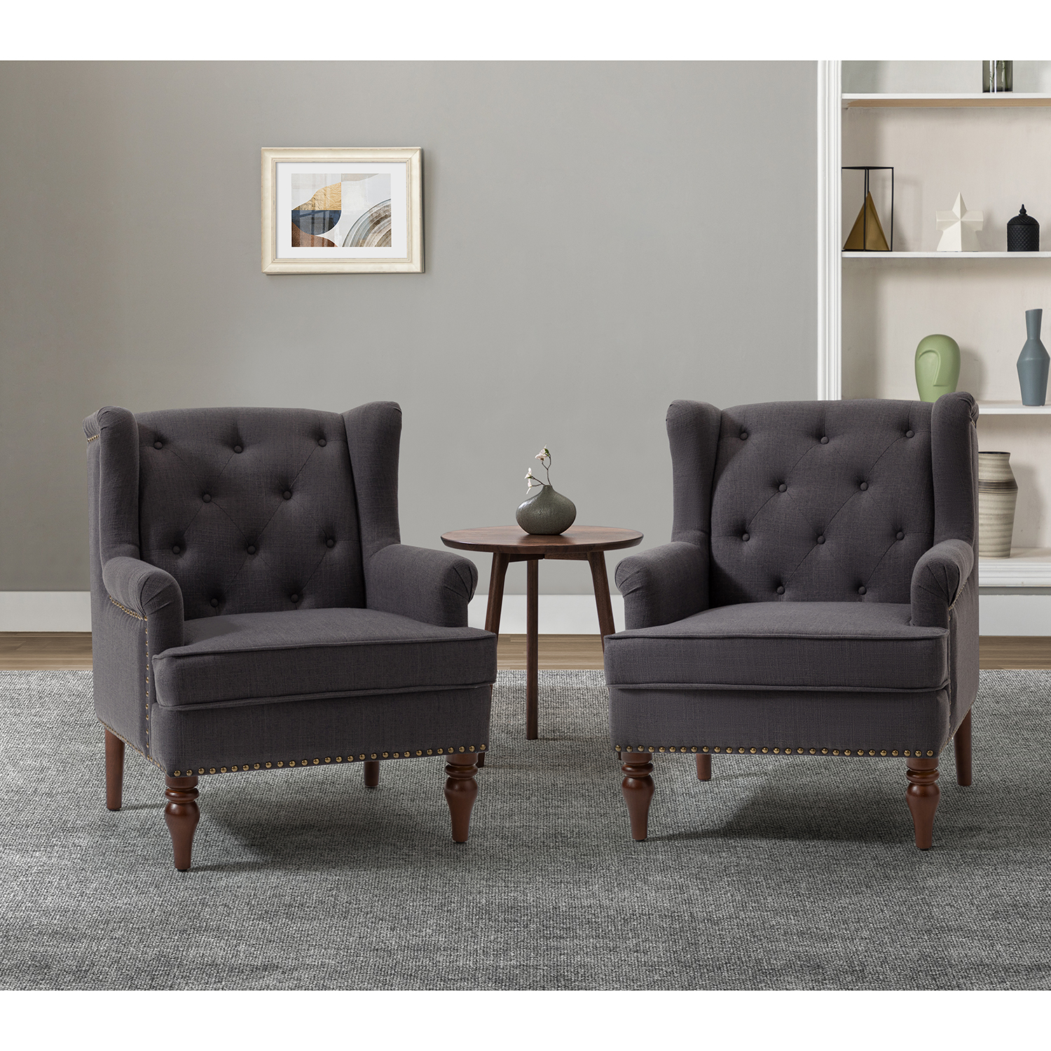 Upholstered Wingback Club Accent Chairs Set of 2 Tufted Back Armchairs Home Lounge Single Sofa