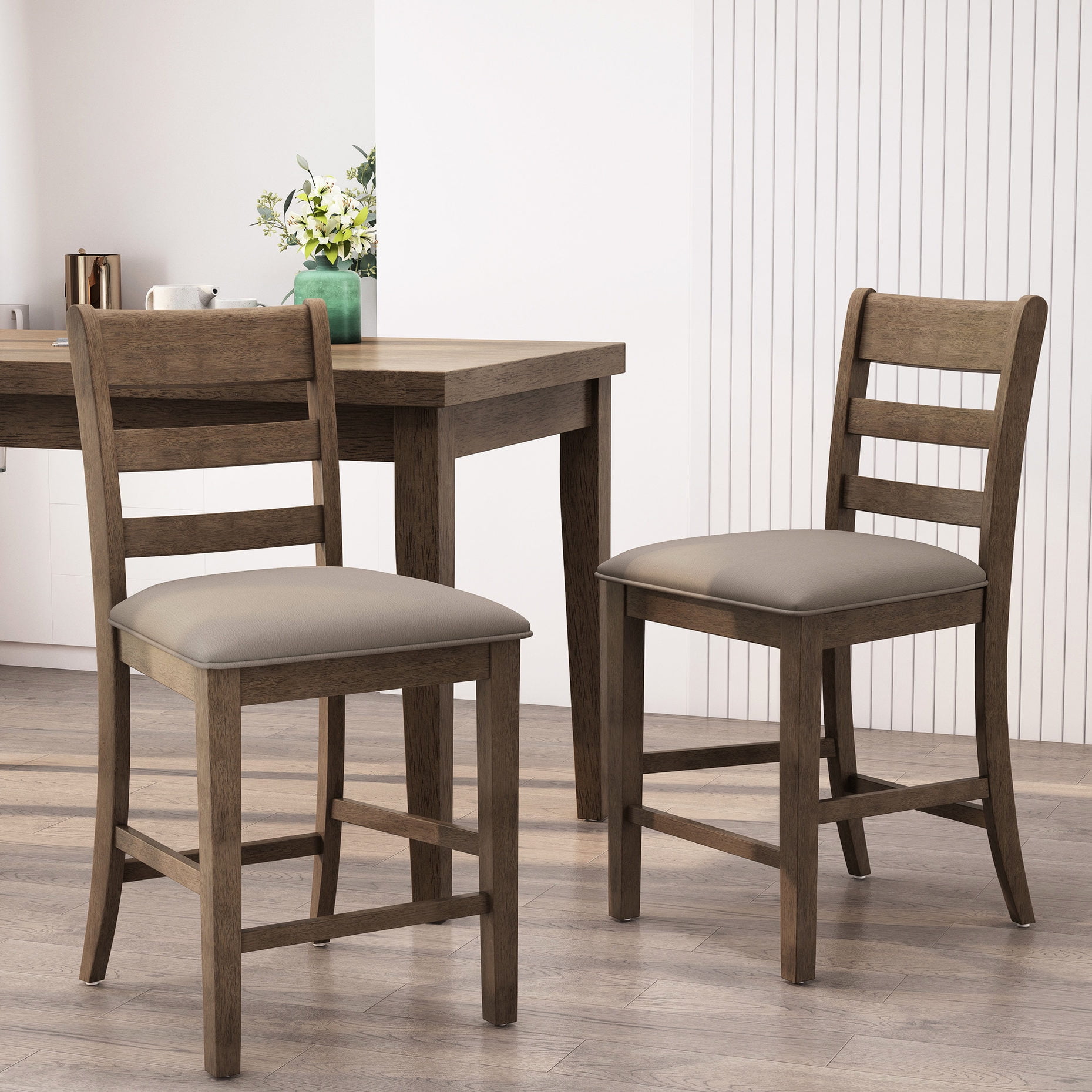 Upholstered Wood Counter Stools (Set of 2) | Add Rustic Charm to Home ...