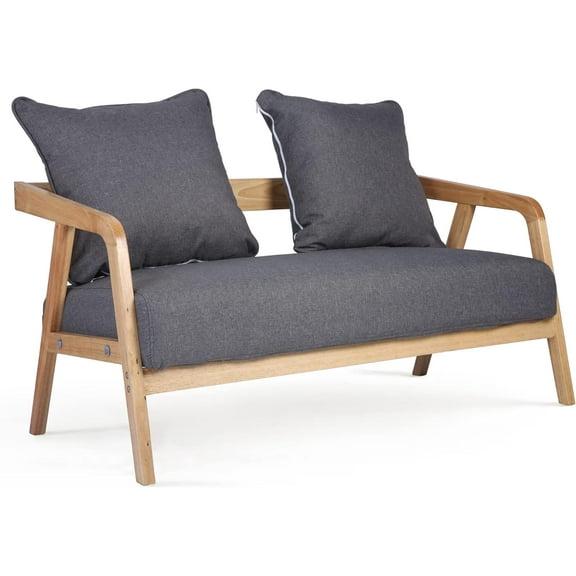 Upholstered Wood Loveseat Sofa with Cushions,Modern Fabric 2-Seat Small Sofa with Armrest,Compact Space Couch,Filled with Native Sponge,Grey