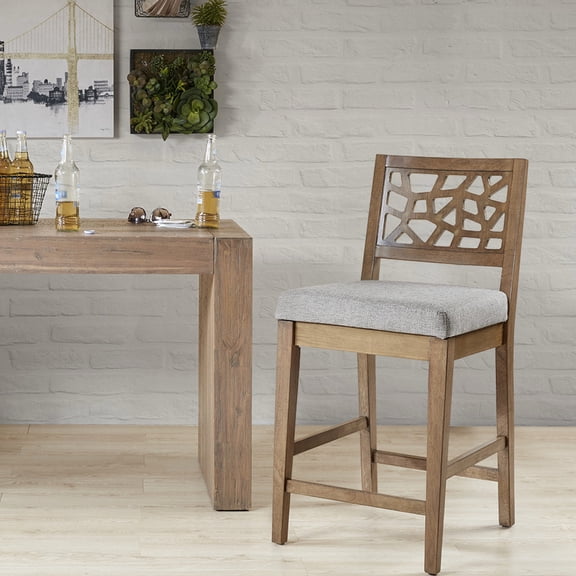 Upholstered counter stool in light grey / Fashionable option for dining counter