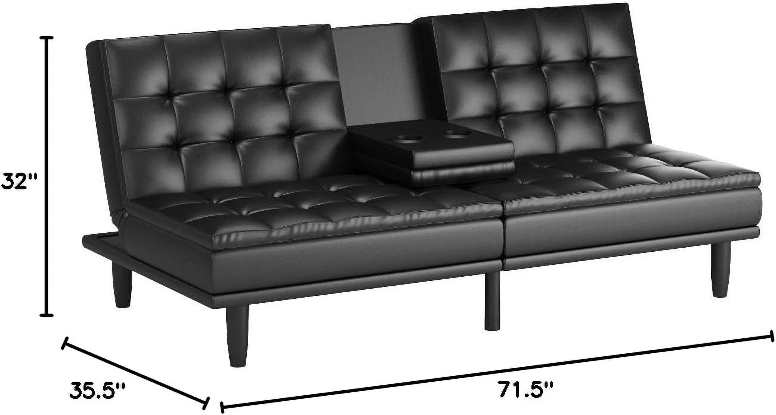 Upholstered in Faux Leather Memory Foam Pillowtop Futon with Cupholders