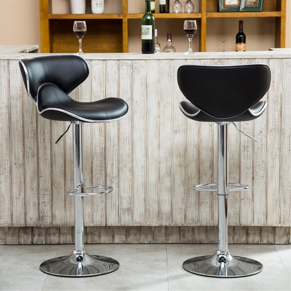 Upholstery Of 2 In Black - Adjustable With Faux Leather Seat Base 360 Degree Swivel Suits Living, Dining, Bar, Office, Outdoor Areas 2 Base, Foam, Swivel, For Various Room Settings