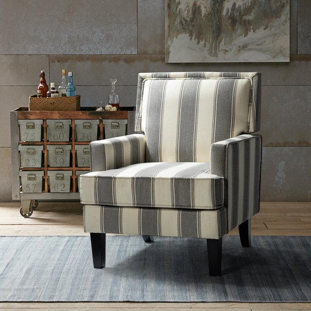 Upholstery Accent Chair Comfy Grey Stripe Armchair Lounge Club Sofa