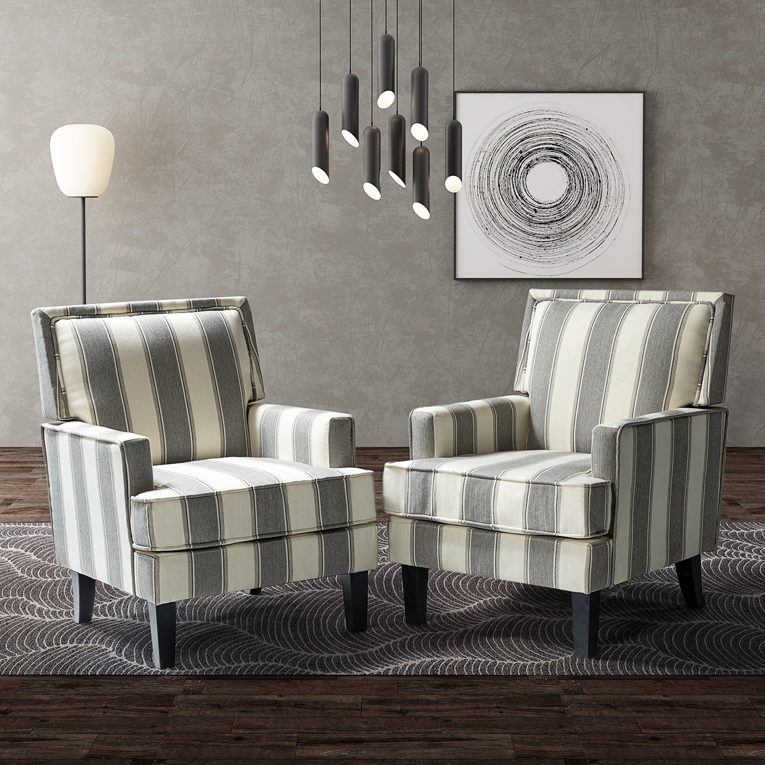 Upholstery Accent Chair Set of 2 Comfy Grey Stripe Armchair Lounge Club