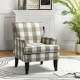 thumbnail image 1 of Upholstery Armchair Accent Chair Sofa Couch Wood Legs Nailhead Trim Home Living Room Bedroom Plaid Grey White, 1 of 11