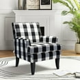 thumbnail image 1 of Upholstery Armchair Accent Chair Sofa Couch Wood Legs Nailhead Trim Home Living Room Bedroom Plaid White Black, 1 of 11