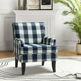 thumbnail image 1 of Upholstery Armchair Accent Chair Sofa Couch Wood Legs Nailhead Trim Home Living Room Bedroom Plaid White Blue, 1 of 11