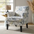 thumbnail image 1 of Tina's Home Upholstery Armchair Floral Accent Chair Sofa Couch Wood Legs Nailhead Trim Bedroom Home Living Room Blue, 1 of 10