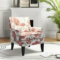 thumbnail image 1 of Upholstery Armchair Floral Accent Chair Sofa Couch Wood Legs Nailhead Trim Home Living Room Bedroom Red, 1 of 11