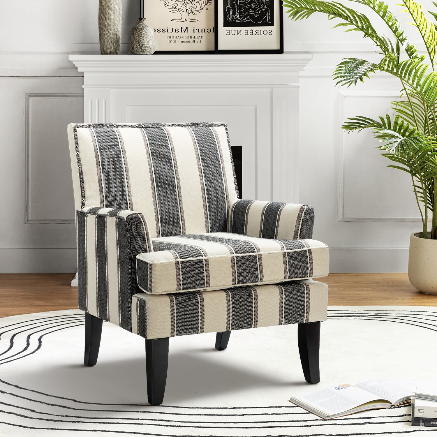 Grey and 2024 white striped armchair