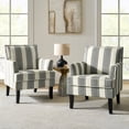 thumbnail image 1 of Upholstery Armchairs Set of 2 Accent Chairs Sofa Couch Wood Leg Nailhead Trim Home Living Room Bedroom Stripe White Grey, 1 of 6