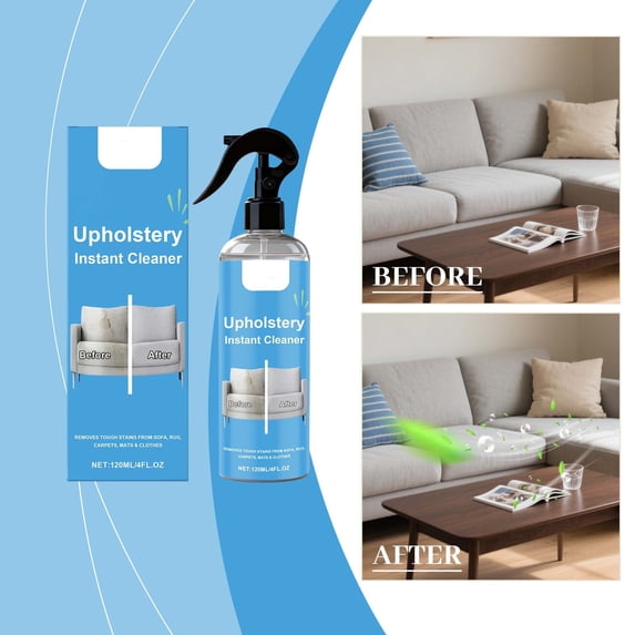 Upholstery Cleaner Spray 120ml - Fabric Stain Remover for Sofa Carpet Clothes Mats, Fast-Drying No-Rinse Formula, Gentle Deep Cleaning, Protects Texture
