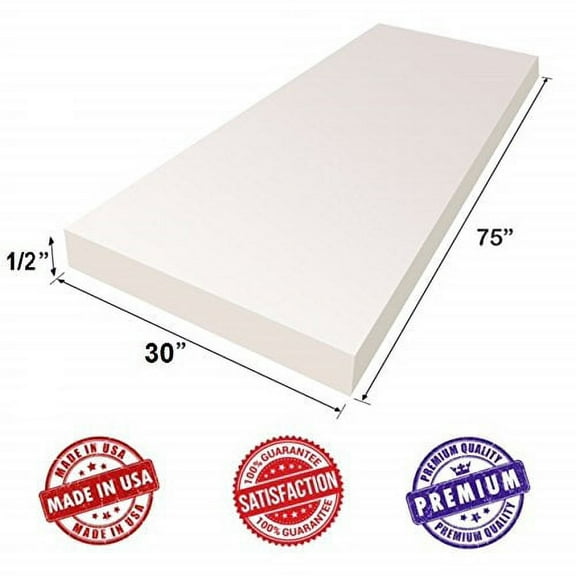 Upholstery Foam Cushion Sheet (1/2"x30"x72") - Regular Density Support-Premium Luxury Quality- Good for Sofa Cushion, Mattresses, Wheelchair, Poker Table, and Much More- by Dream Solutions USA