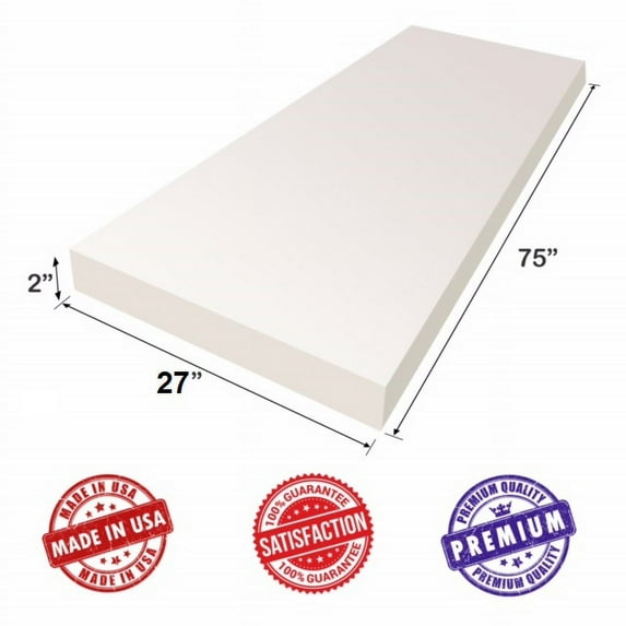 Upholstery Foam Cushion Sheet- 2x27x75 High Density Support-Premium Luxury Quality- Good for Sofa Cushion, Mattresses, Wheelchair, tables by Dream Solutions USA (2"x27"x75", High Density)