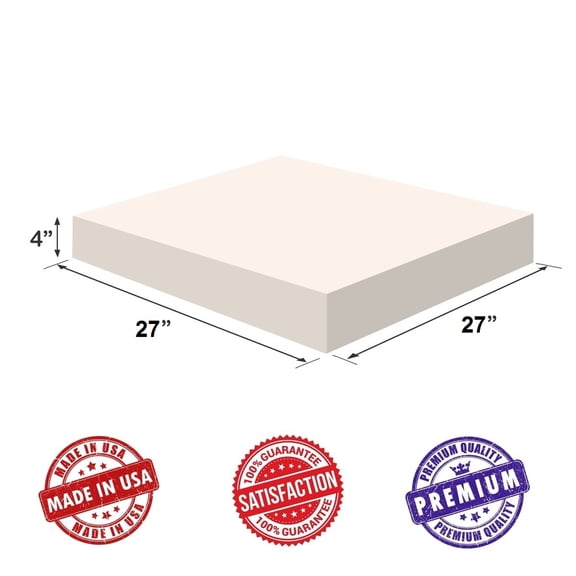 Upholstery Foam Square Cushion Sheet (4"x27"x27", High Density) - Soft Premium Luxury Quality-Good for Sofa Cushions, Wheelchairs, Poker Tables by Dream Solutions USA