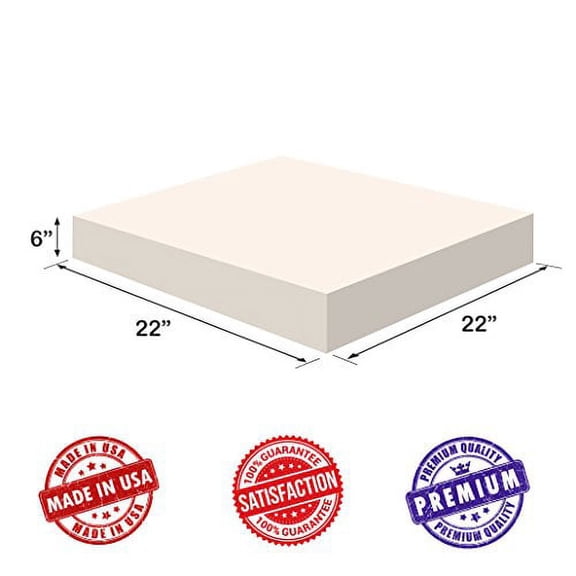 Upholstery Foam-Square Cushion Sheet- Firm Soft Support-Premium Luxury Quality-Good for Chair Cushions-Sofa Cushions-Wheelchairs-Poker Tables and much more, Dream Solutions USA (6x22x22, High Density)