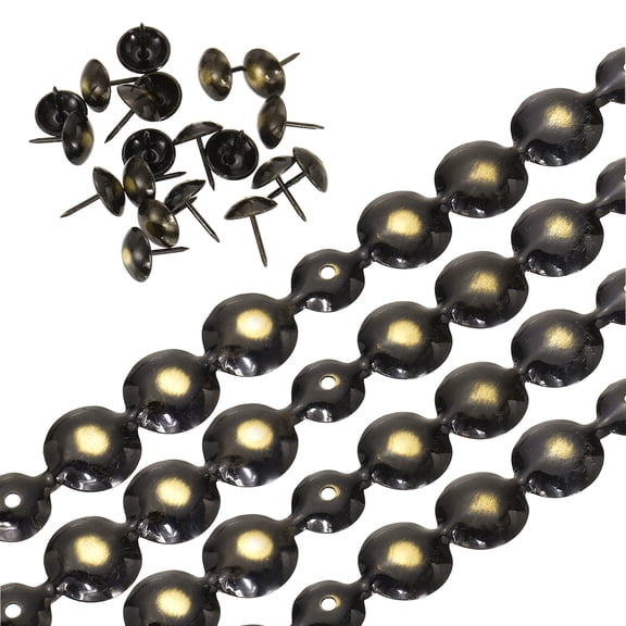 Upholstery Nailhead Trim, 3 Meters Glossy Upholstery Tacks Strips, Decorative Nail Trims with Nails for Sofa Headboard, Chair DIY Furniture Accessory (16mm Black-Gold)
