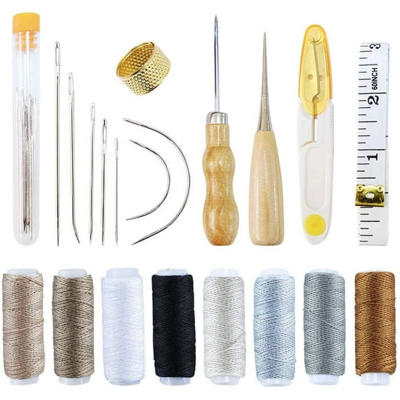 Upholstery Repair Kit 29-Pack Hand Sewing Needles Canvas Thread and Needles Tape Measure Large-Eye Stitching Needles for Upholstery Carpet Leather Craft Repair