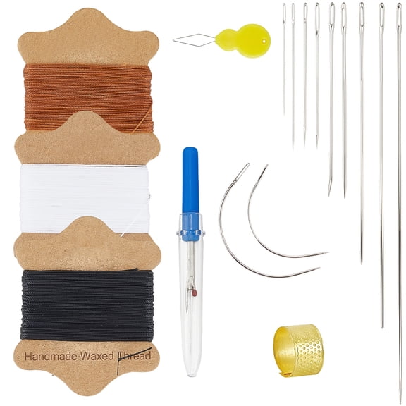 Upholstery Repair Kit 3 Colours Waxed Sewing Thread 11Pcs Heavy Duty Needles 2Pcs thimble 1Pc Seam Ripper 1Pc Threaders