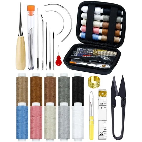 Upholstery Repair Sewing Kit: 29 Pieces Heavy Duty Sewing Kit with Sewing Awl, Seam Ripper, Leather Hand Sewing Stitching Needles, Sewing Thread for Car, Sofa, Backpack, Shoe, Craft DIY