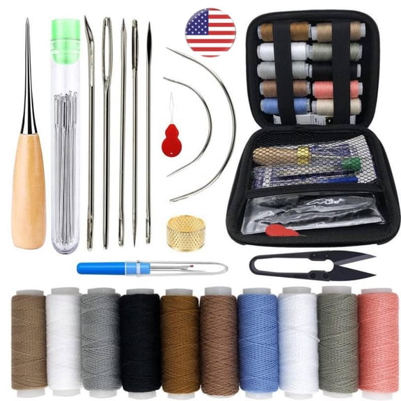 Upholstery Repair Sewing Kit, Heavy Duty Sewing Kit with Sewing Awl, Seam Ripper, Leather Hand Sewing/Stitching Needles, Sewing Thread Craft Tools