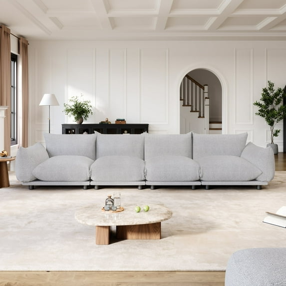 Indecor Home 125.8" Modular Couches and Sofas 4 Seater Sectional Sofa Couche for Living Room Bedroom, Apartment, Office, Gray