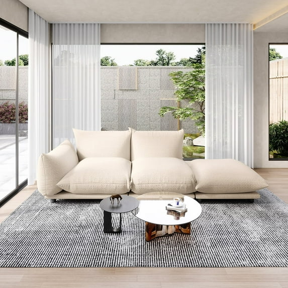 Indecor Home Upholstery Sofa Modern Sectional Couch Open End for Living Room Bedroom Apartment Beige