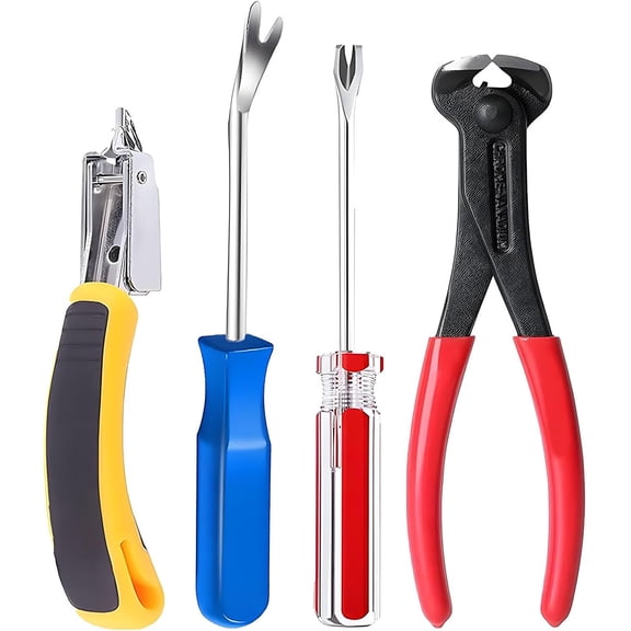 Upholstery Staple Remover Tack Puller Nail Remover Tool Set Nail Puller Plier, Staple Puller, Tack Lifter, Fastener Remover, for Furniture Floor Wall Wooden Case Car Photo Frame (4 pcs)
