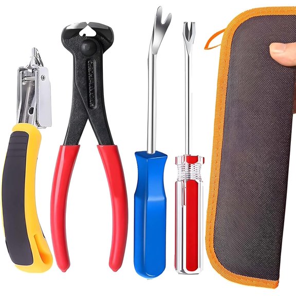 Upholstery Staple Remover Tack Puller Nail Remover Tool Set Nail Puller Plier, Staple Puller, Tack Lifter, Fastener Remover, for Furniture Floor Wall Wooden Case Photo Frame with a Leather Zipper Bag
