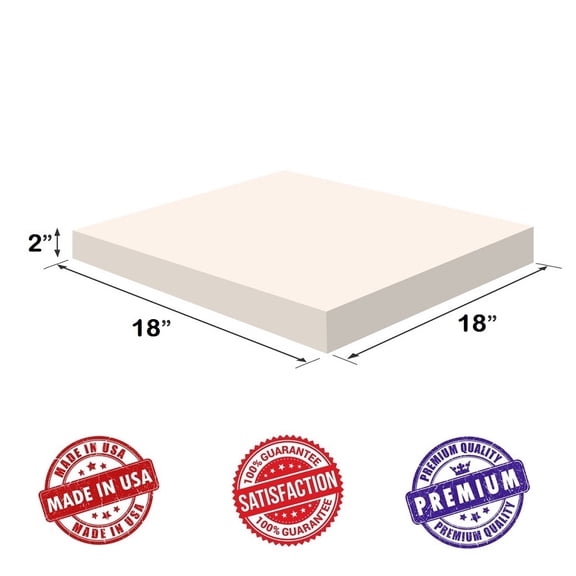 Upholstery Visco Memory 2"Hx18"x18" Foam Square Sheet- 3.5 lb High Density - For Squishy Toy, Sofa, Chair Cushion, Pillow, May Relieve Backaches, Bed Sores by Dream Solutions USA