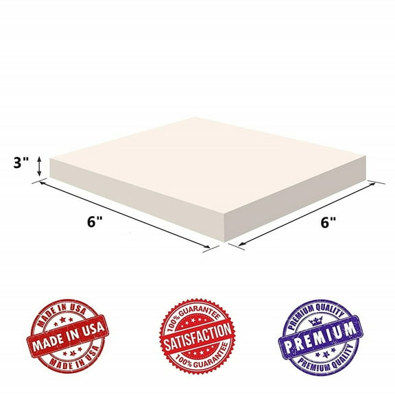 Upholstery Visco Memory Foam Square Sheet- 3.5 lb High Density 3"Hx6"x6"- Luxury Quality For Squishy Toy, Sofa, Chair Cushion, Pillow, Doctor Recommended for Backache, Bed Sores by Dream Solutions USA