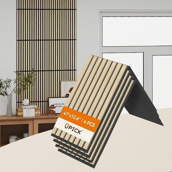 Upick Foldable Acoustic Wall Panels, 4 Pack 48" x 12.6" MDF Slat Wood Panels for Wall, Sound Absorbing Wall Panels for Interior Wall Ddecor, Oak