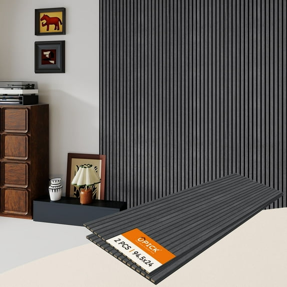 Upick MDF Acoustic Wall Panels Sound Absorbing, 4 Pack 24 x 24 inch Sound Proof Foam Wall Panels & Wood Slat Wall Panels for Interior Wall Decor (Matte Black)