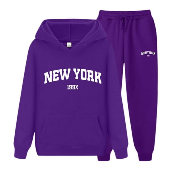 Upioiwer Autumn New York Letter Lace Pant Suits for Women Couples Hoodies Sweatshirt and Women Dressy Pants Set Unisex Sportswear Two Piece Leather Suit for Men and Women 3X-Large