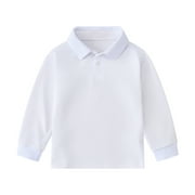 UPIOIWER Boys Girls Classic Collared Button-Down Polo 1-12 Years | Long Sleeve Dress Shirts | Regular Fit Solid Tops Tee| Formal School Uniform Shirts (Toddler Baby Little Kid Big Kid Teen) White 140