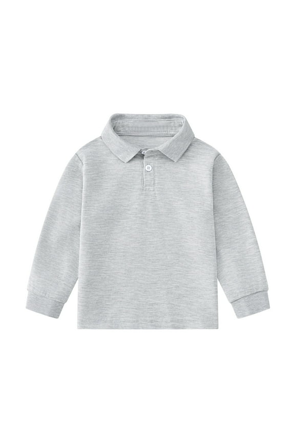 Boys Girls Classic Collared Button-Down Polo 1-12 Years | Long Sleeve Dress Shirts | Regular Fit Solid Tops Tee| Formal School Uniform Shirts (Toddler Baby Little Kid Big Kid Teen) Grey 90